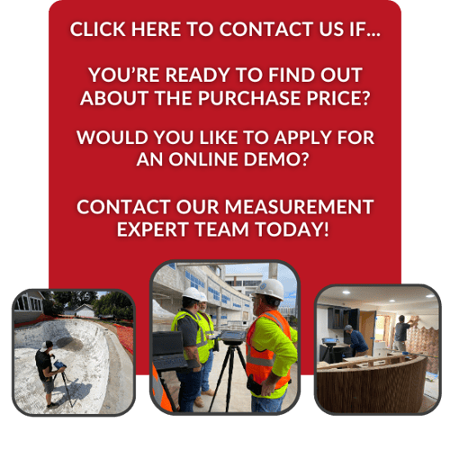 Big Red button with 3 images as footer, image of customers on site with Flexijet taking measurements and training, button text click here to contact us if...You're ready to find out about the purchase price? Would you like to apply for an online demo? Contact Our Measurement Expert Team Today!