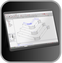 FlexiCAD drawing shown on iPad screen, overlays grey background.