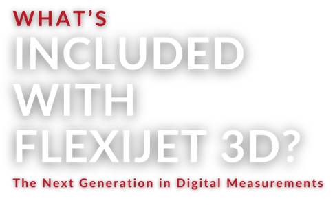 V2 Flexijet Offer Banner for WOffer Flexijet Website Banner - What's Red bigger White font Included with Flexijet 3D? Red text smaller font The Next Generation In Digital Measurements overlays grey architecture image. ebsite Content-3