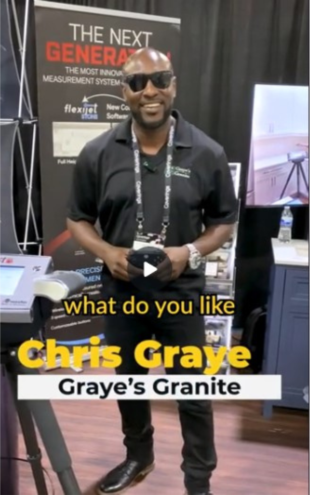 Our World 2024, Screen Shot of Chris Graye's video interview Chris at trade show giving Flexijet 3D customer feedback and insights. 